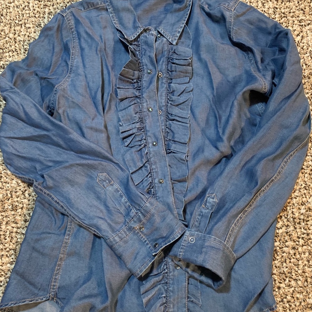 Express button down ruffle Jean shirt
